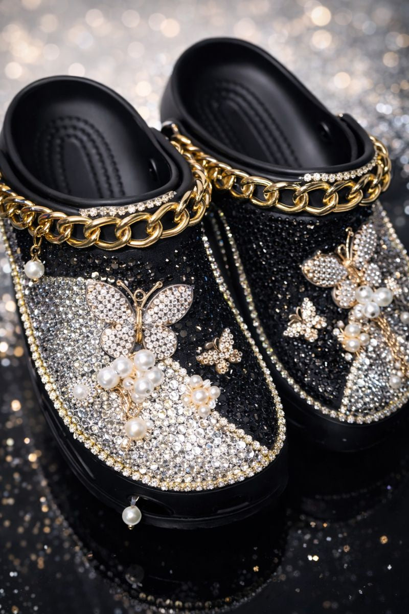 Women’s Bling & Charm Butterfly Black Clogs