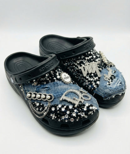 Custom Dior Diamond Edge Denim Clogs