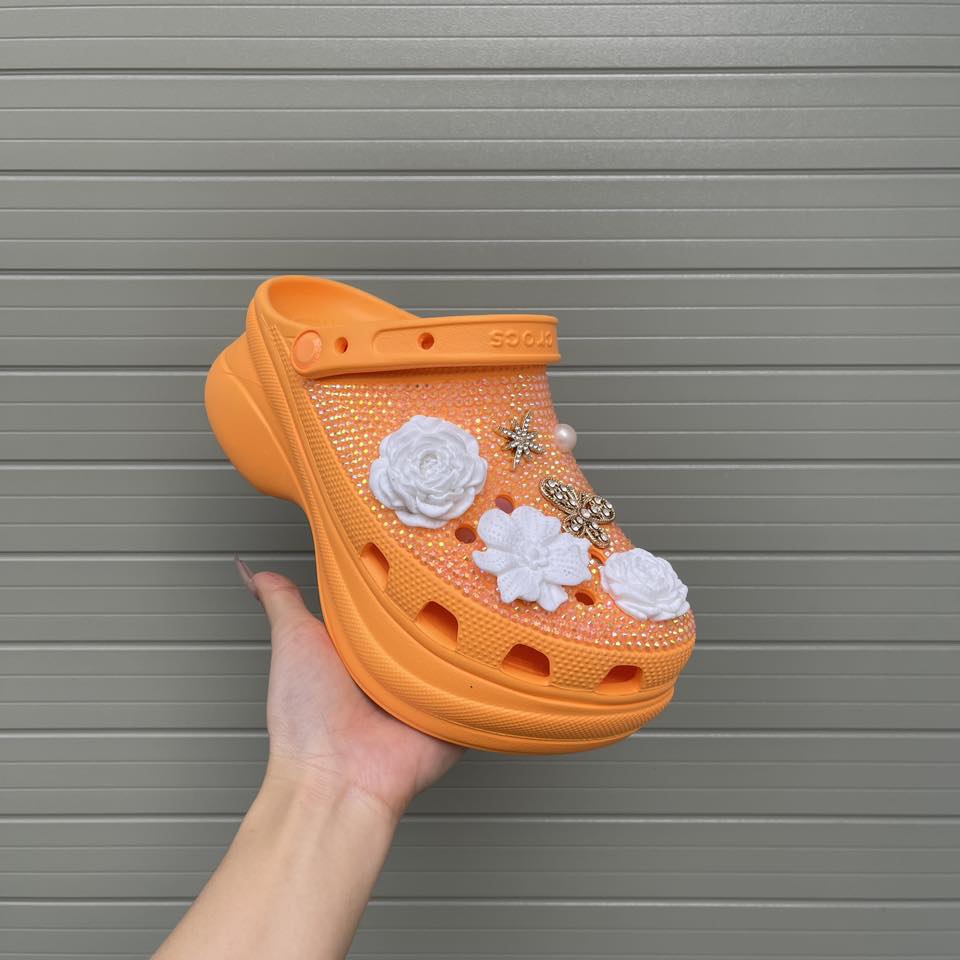 Women’s Bling & Flower Charm Thick-Soled Clogs