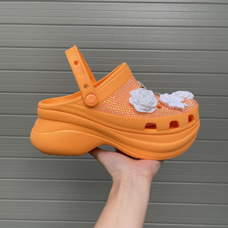 Women’s Bling & Flower Charm Thick-Soled Clogs