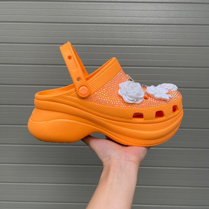 Women’s Bling & Flower Charm Thick-Soled Clogs
