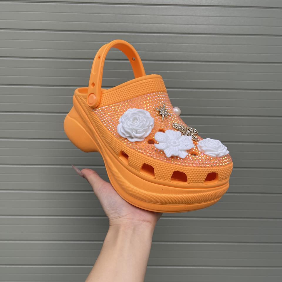 Women’s Bling & Flower Charm Thick-Soled Clogs