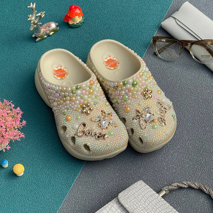 Women's Simple and Lightweight With Pearl Charm Clogs