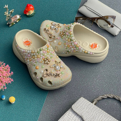 Women's Simple and Lightweight With Pearl Charm Clogs