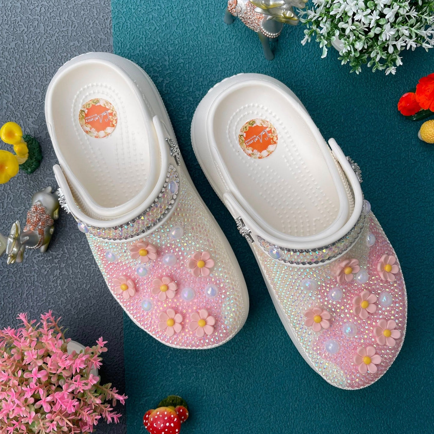 Women’s Bling & Flowers Charm Basic Clogs