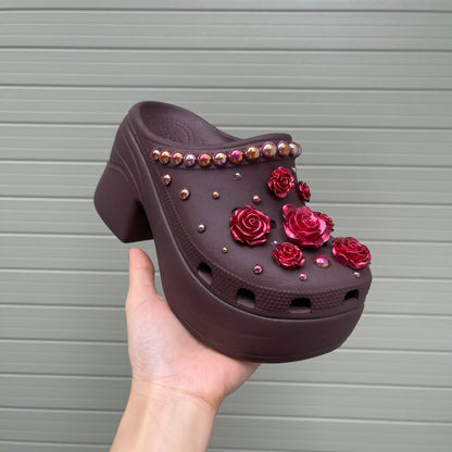 Women’s Bling Platform Clogs with Flower Charms