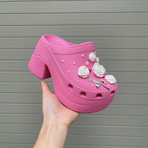 Women’s Bling Platform Clogs with Flower Charms