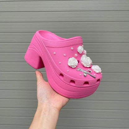 Women’s Bling Platform Clogs with Flower Charms