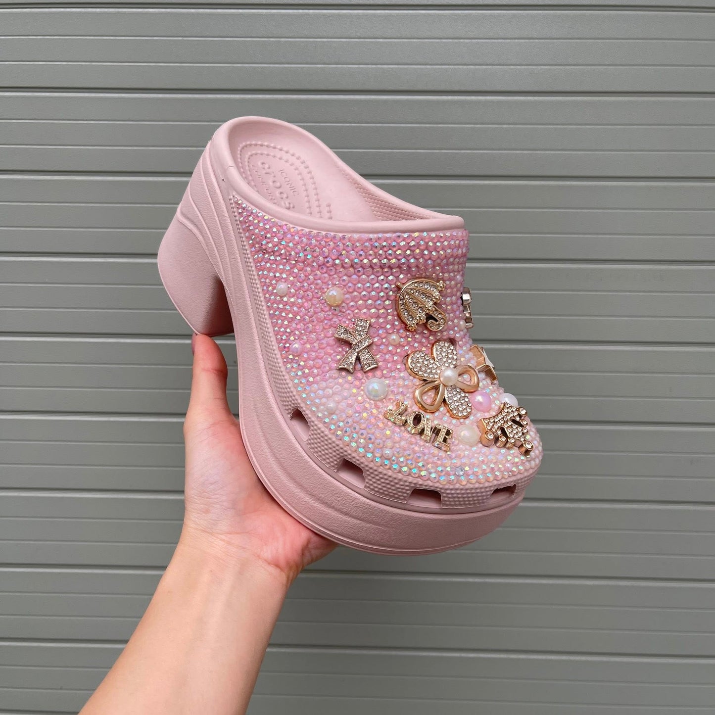 Women’s Bling Platform Clogs with Bow Charms