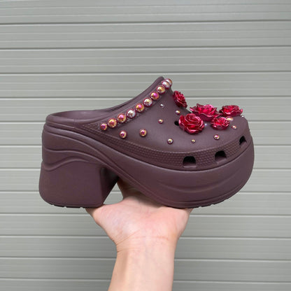 Women’s Bling Platform Clogs with Flower Charms