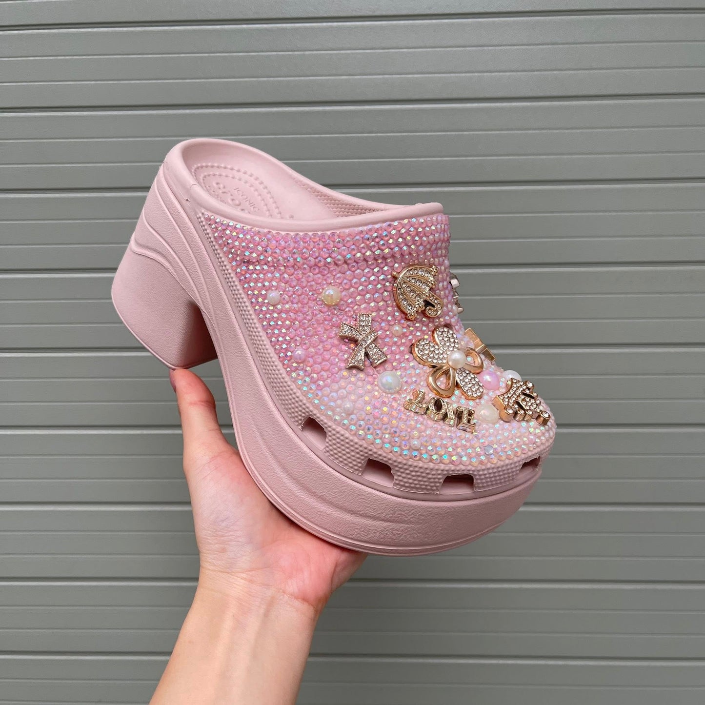 Women’s Bling Platform Clogs with Bow Charms