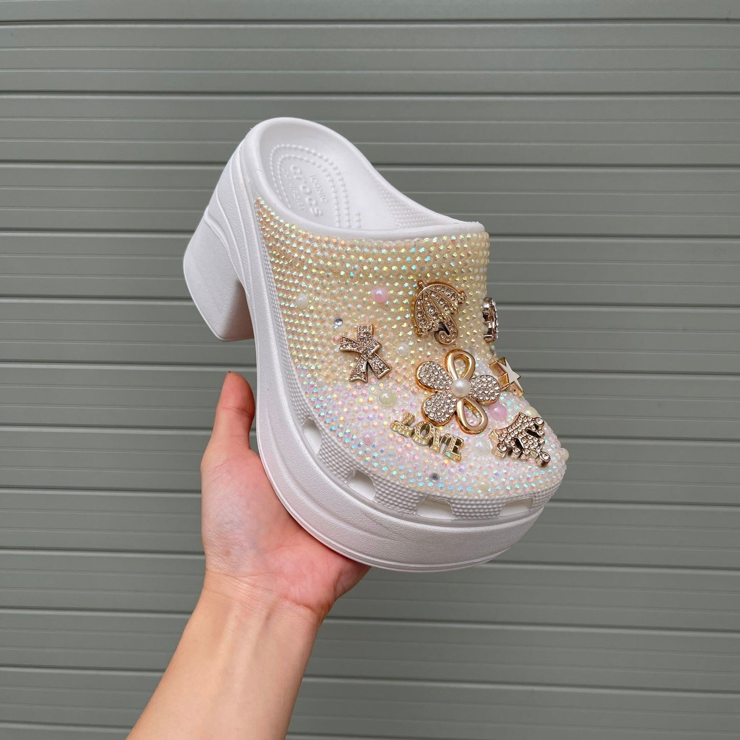 Women’s Bling Platform Clogs with Bow Charms