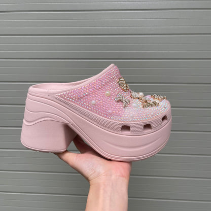 Women’s Bling Platform Clogs with Bow Charms