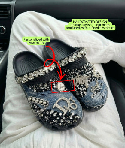 Custom Dior Diamond Edge Denim Clogs
