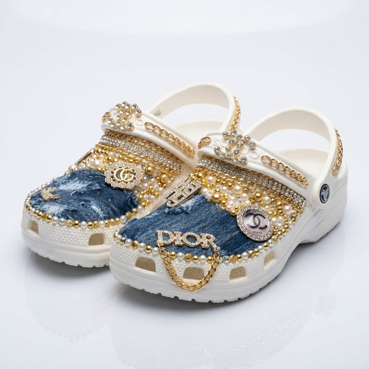 Denim Pearl Luxe Custom Clogs