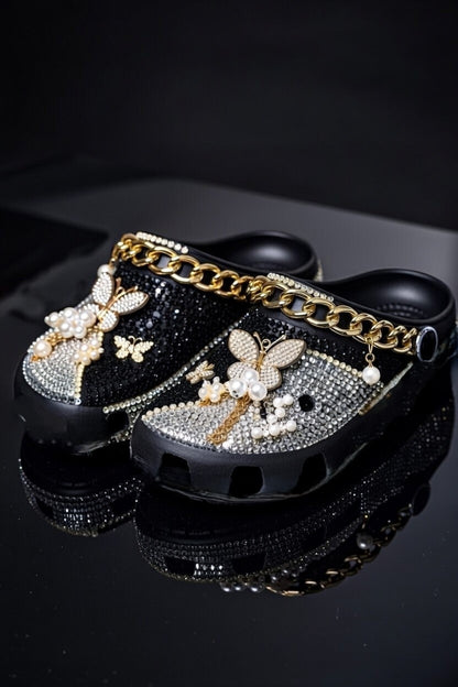 Women’s Bling & Charm Butterfly Black Clogs