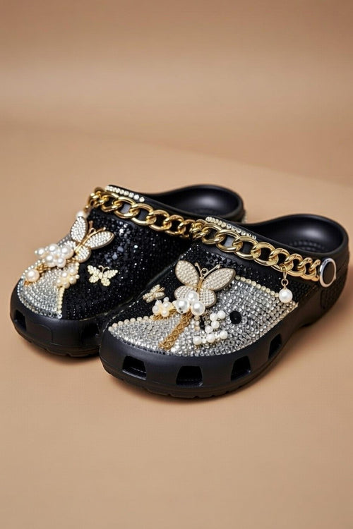 Women’s Bling & Charm Butterfly Black Clogs
