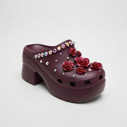 Women’s Bling Platform Clogs with Flower Charms