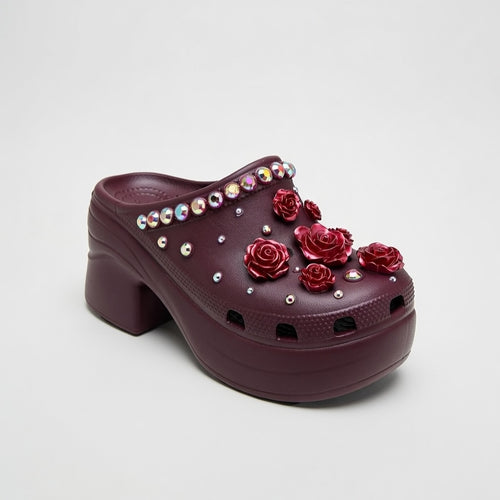 Women’s Bling Platform Clogs with Flower Charms