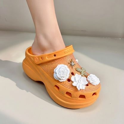 Women’s Bling & Flower Charm Thick-Soled Clogs