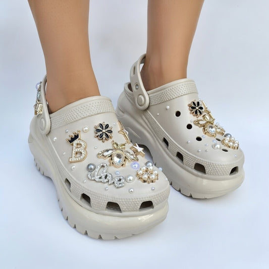 Women’s Luxury Bling & Pearl Charm Omega Clogs