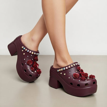 Women’s Bling Platform Clogs with Flower Charms
