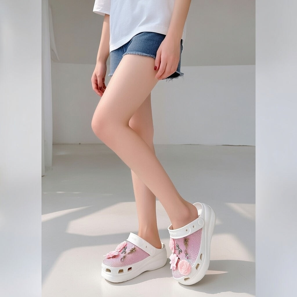 Women’s Bling & Bauhinia Flowers Charm Clogs