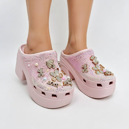 Women’s Bling Platform Clogs with Bow Charms